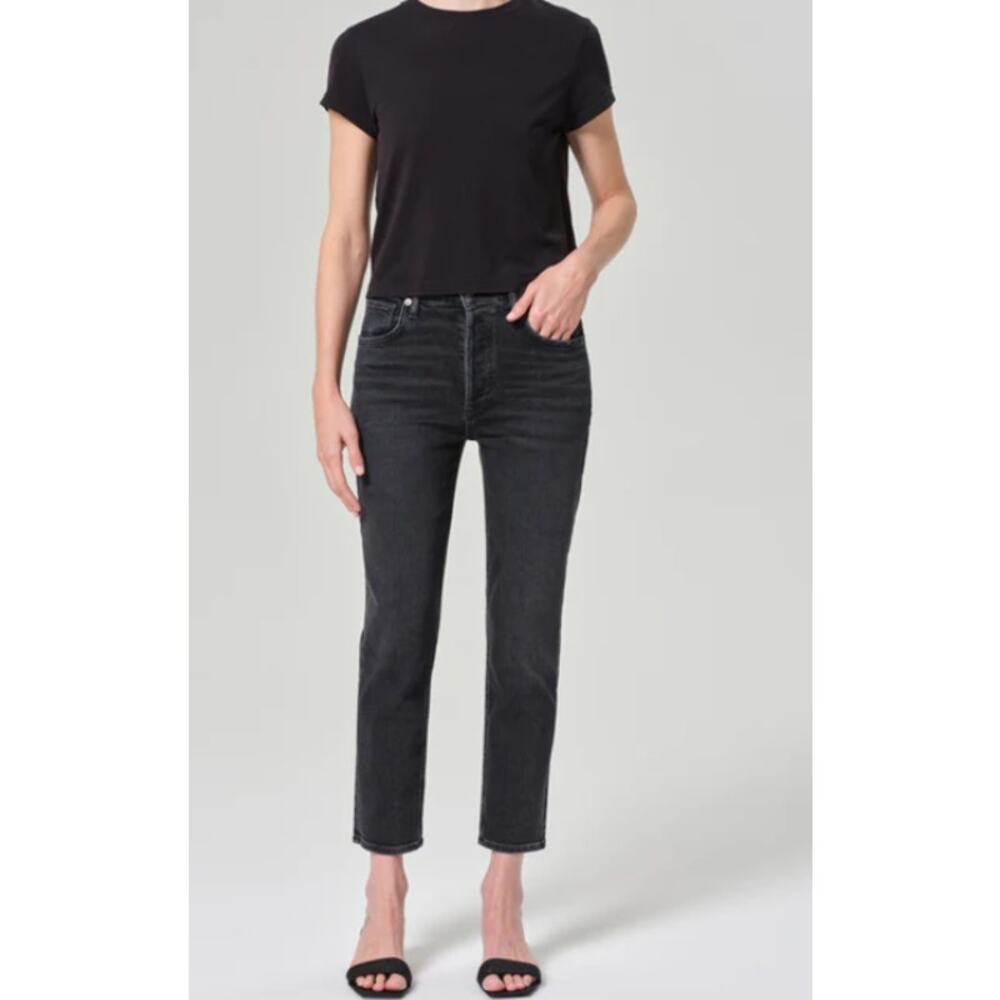 Agolde Washed Black High-Rise Ankle Jeans